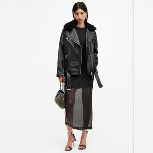 AllSaints Vendra Relaxed Fit Leather Biker Jacket Black Size M